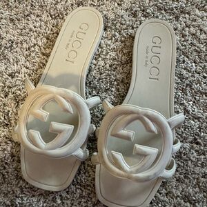 Gucci Cream Leather GG Logo Slide Mules